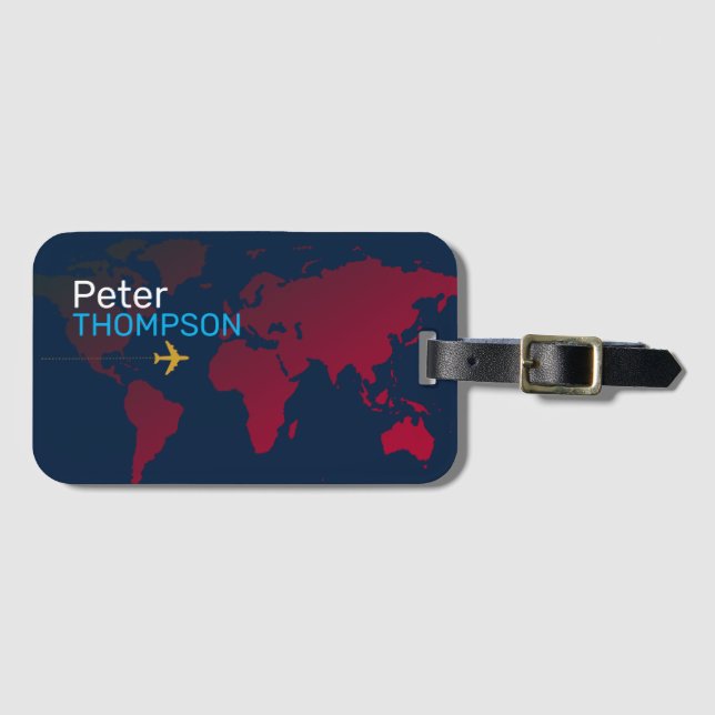 Étiquette À Bagage carte du monde personnalisée et élégante (Devant Horizontal)