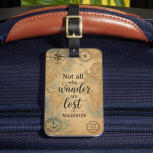 Étiquette À Bagage Carte du monde rustique personnalisée avec citatio