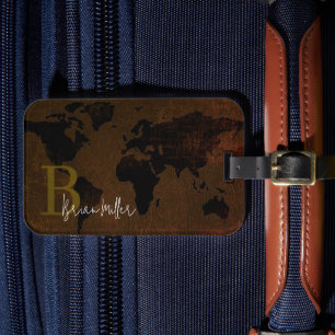 Étiquette À Bagage Carte du monde Signature du voyageur Brown
