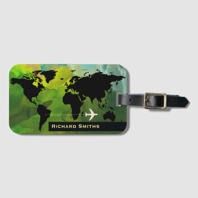 Étiquette À Bagage carte du monde voyage aérien personnalisé (Devant Horizontal)