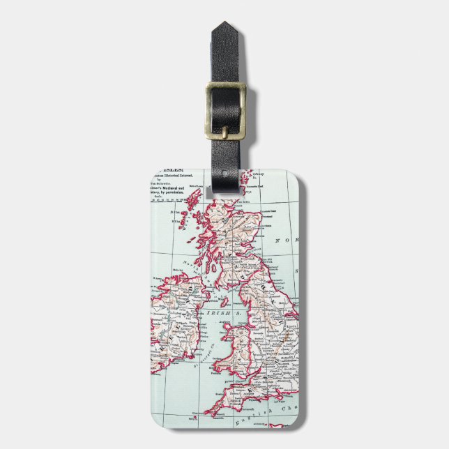 Étiquette À Bagage CARTE : ÎLES BRITANNIQUES, c1890 (Devant Vertical)