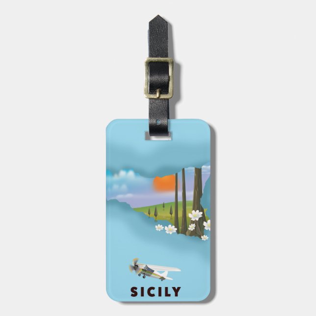 Étiquette À Bagage Carte illustrée Sicile poster voyage (Devant Vertical)
