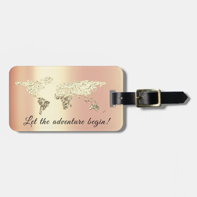 Étiquette À Bagage Carte Mondiale Adresse Laisser Aventure Commencer  (Devant horizontal)