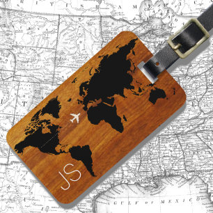 Étiquette À Bagage carte mondiale du bois de voyage personnalisée