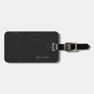 Étiquette À Bagage Carte mondiale   grandes lignes sur noirs