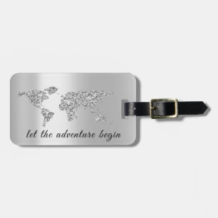 Étiquette À Bagage Carte Mondiale Grey Adresse Laisser L'Aventure Com