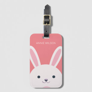 Étiquette À Bagage Carton de lapin mignon à bille rose Personnalisé