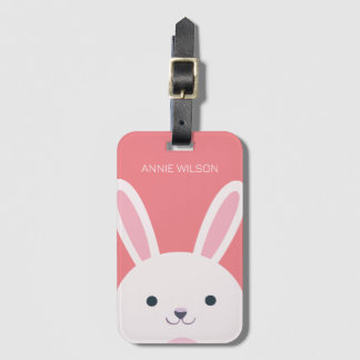 Étiquette À Bagage Carton de lapin mignon à bille rose Personnalisé
