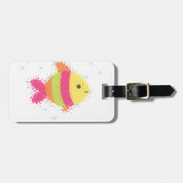Étiquette À Bagage Carton de poisson mignon (Devant horizontal)