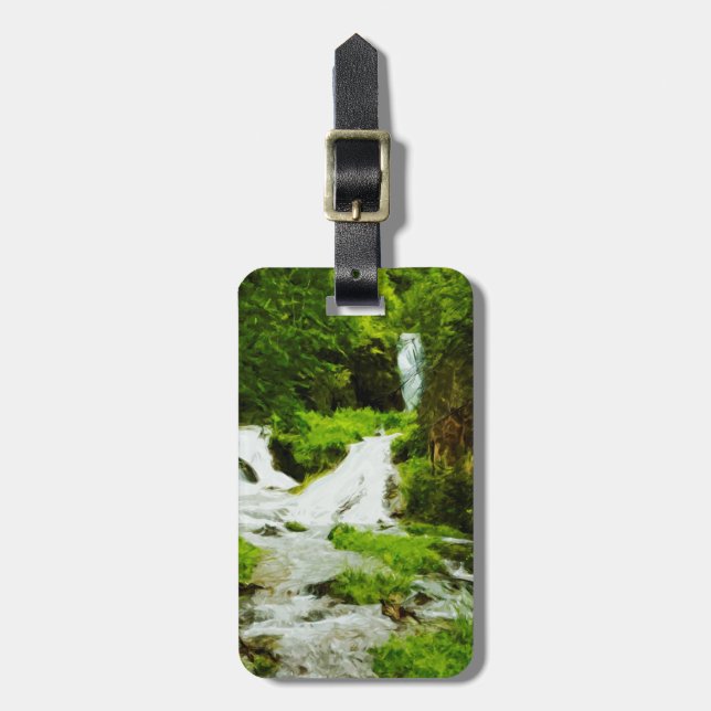 Étiquette À Bagage Cascade des bois en été Abstrait (Devant Vertical)