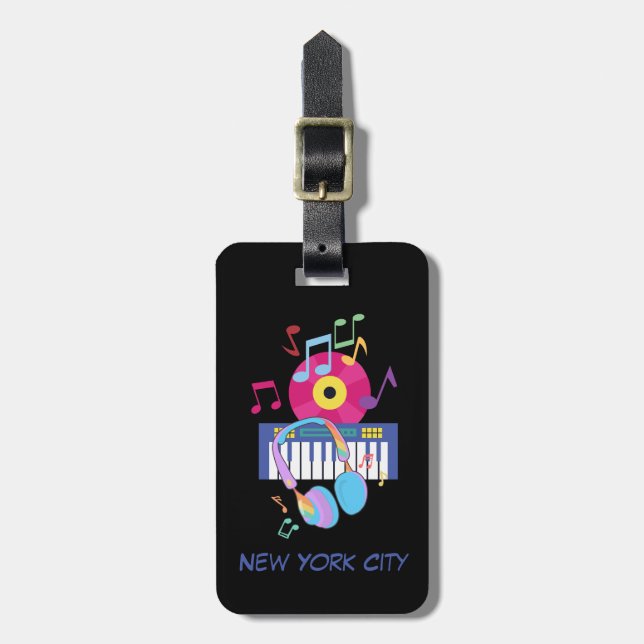 Étiquette À Bagage Casque Musique New York (Devant Vertical)
