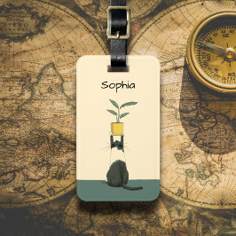 Étiquette À Bagage Cat with Plant