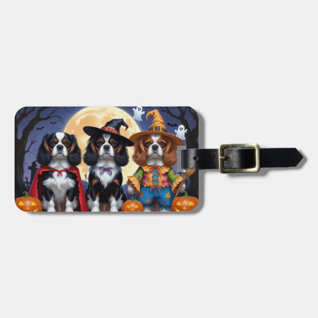 Étiquette À Bagage Cavalier King Charles Spaniel Citrouille Halloween (Devant horizontal)