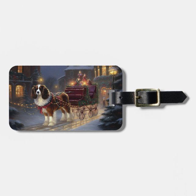 Étiquette À Bagage Cavalier King Charles Spaniel Noël Festive (Devant horizontal)