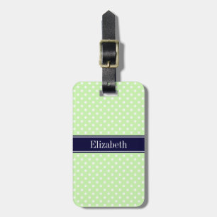 Étiquette À Bagage Céleri et blanc Pois Nom de la marine Monogramme