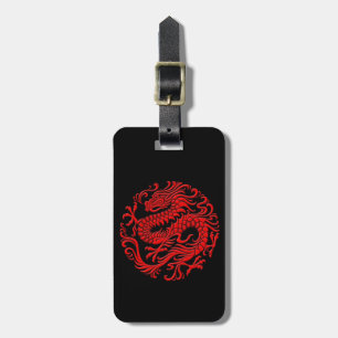 Étiquette À Bagage Cercle chinois rouge et noir traditionnel de