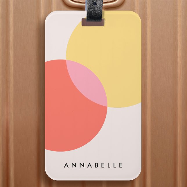 Étiquette À Bagage Cercles Abstraits modernes Rouge Jaune Rose Minima (Créateur téléchargé)