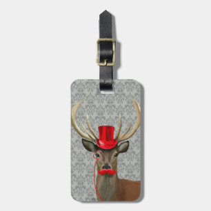 Étiquette À Bagage Cerf avec Casquette rouge et Moustache