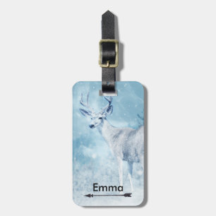 Étiquette À Bagage Cerfs et pins d'hiver Personnalisés