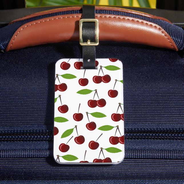 Étiquette À Bagage Cerise Rouge, Motif De Cerises, Feuilles, Fruits (Insitu Rectoal 2)