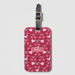 Étiquette À Bagage Cerises Bows Coeurs rouge et rose