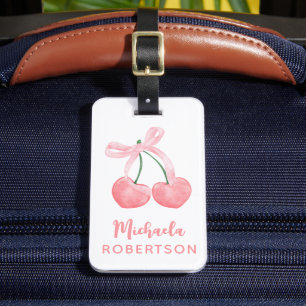 Étiquette À Bagage Cerises & Coquette Bow Rose Aesthétique Girls mign