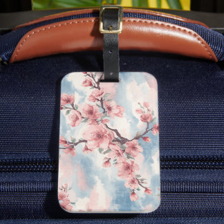 Étiquette À Bagage Cerisier Japonais Fleur de Cerisier Rose Bleu