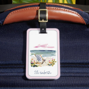 Étiquette À Bagage Chaise de plage personnalisée à l'aquarelle