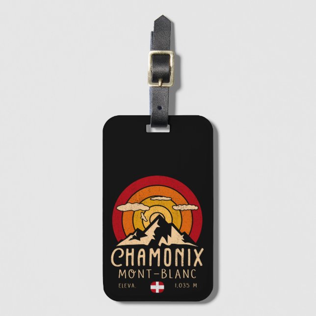 Étiquette À Bagage Chamonix France Retro Sunset Ski Souvenirs 80s (Devant Vertical)