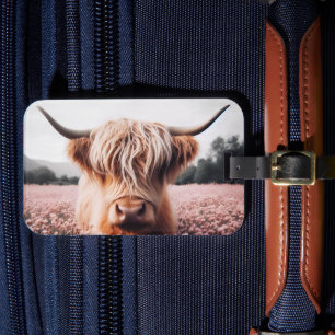 Étiquette À Bagage Champ de Fleur sauvage écossais Highland Cow
