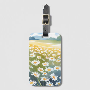 Étiquette À Bagage Champ de pâquerettes   Peinture florale de prairie