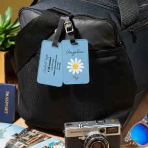 Étiquette À Bagage Charme floral mou Daisy Texte personnalisé