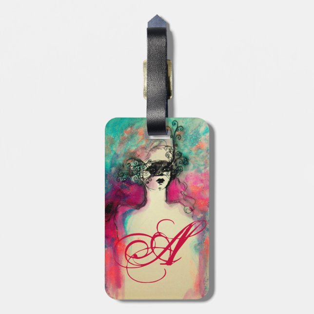 Étiquette À Bagage CHARME MONOGRAM / Beauté mystérieuse avec masque (Dos Vertical)