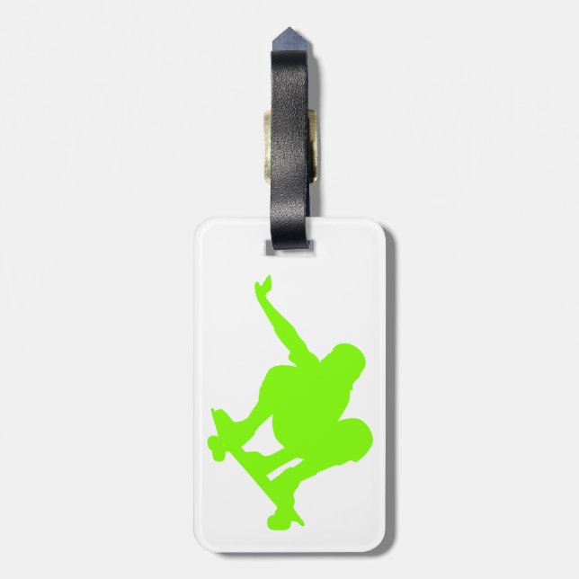 Étiquette À Bagage Chartreuse, Neon Green Skater (Dos Vertical)