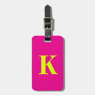 Étiquette À Bagage Chartreuse Yellow Neon Hot Pink Monogramme Nom