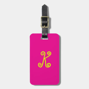 Étiquette À Bagage Chartreuse Yellow Neon Hot rose Monogramme Script