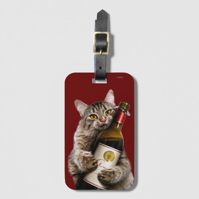 Étiquette À Bagage Chat Avec Bouteille De Vin (Devant Vertical)