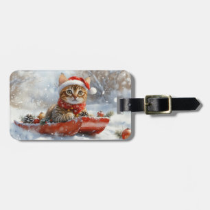Étiquette À Bagage Chat Bengal dans un traîneau Laissez neige Noël