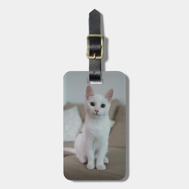Étiquette À Bagage chat blanc | Zazzle_Growshop. (Devant Vertical)