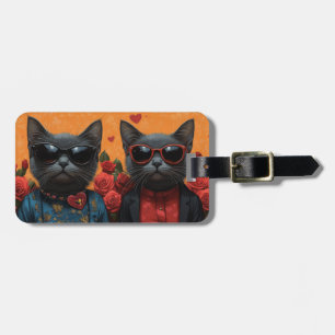 Étiquette À Bagage Chat Bleu Russe avec Roses en forme de Cœur Saint-