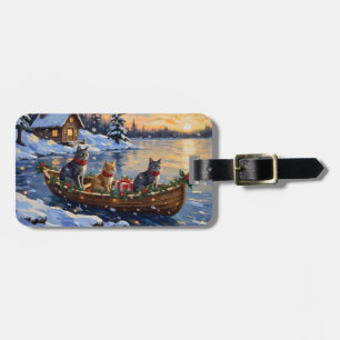Étiquette À Bagage Chat Bleu Russe Noël Bateau Fêtes