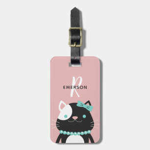 Étiquette À Bagage Chat chic avec le monogramme du collier   de perle