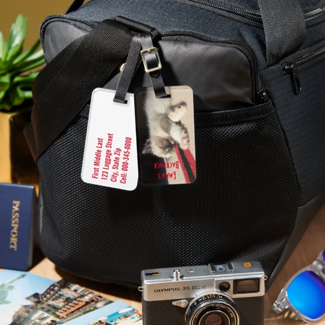 Étiquette À Bagage Chat couché avec photo remplaçable personnalisé (Recto & Verso)