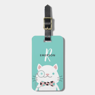 Étiquette À Bagage Chat de fantaisie avec le monogramme du monocle  