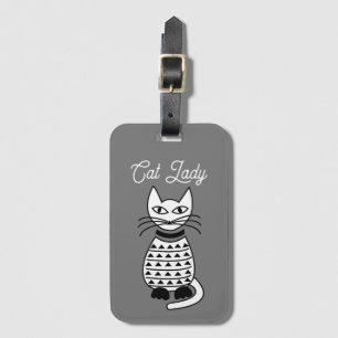 Étiquette À Bagage Chat géométrique noir et blanc personnalisé