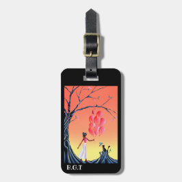 Étiquette À Bagage Chat mignon & Ballerina à Sunset Tree