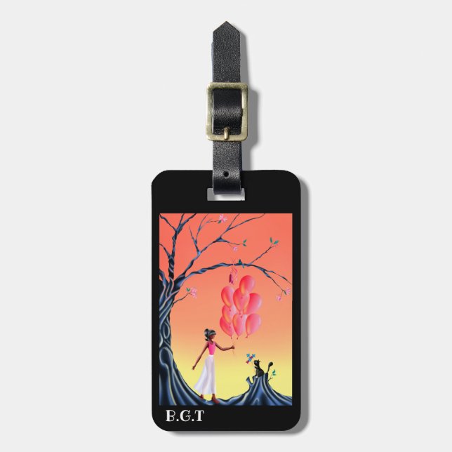 Étiquette À Bagage Chat mignon & Ballerina à Sunset Tree (Devant Vertical)