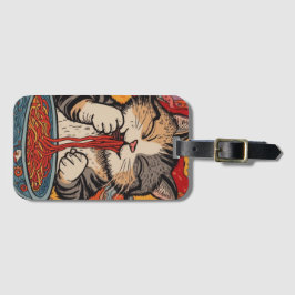 Étiquette À Bagage Chat mignon mangeant des nouilles
