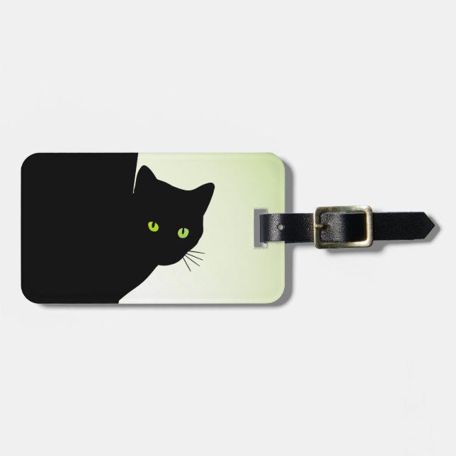 Étiquette À Bagage Chat noir à oreille verte (Devant horizontal)