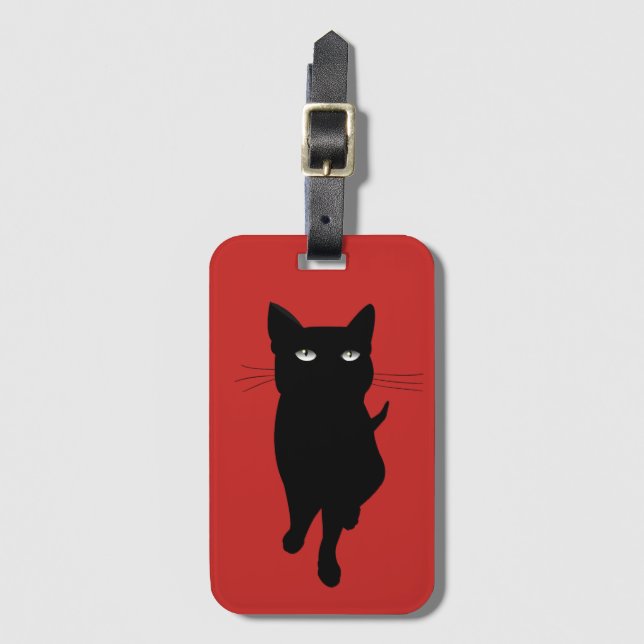 Étiquette À Bagage Chat noir félin mignon (Devant Vertical)
